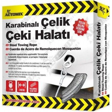 Automix (43728) Karabinalı Çelik Çeki Halatı 3 Ton'ın resmi
