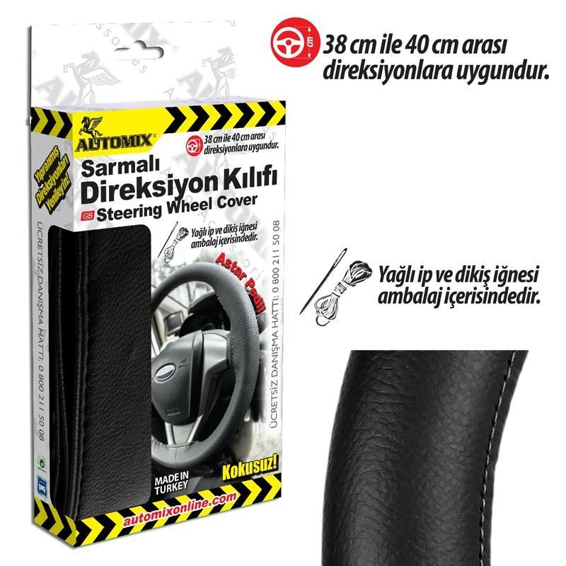 Automix (39509) Sarmalı Direksiyon Kılıfı Düz Siyah'ın resmi